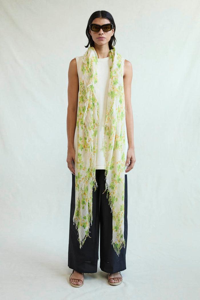 Chan Luu Cashmere And Silk Scarf Green Floral Scarves