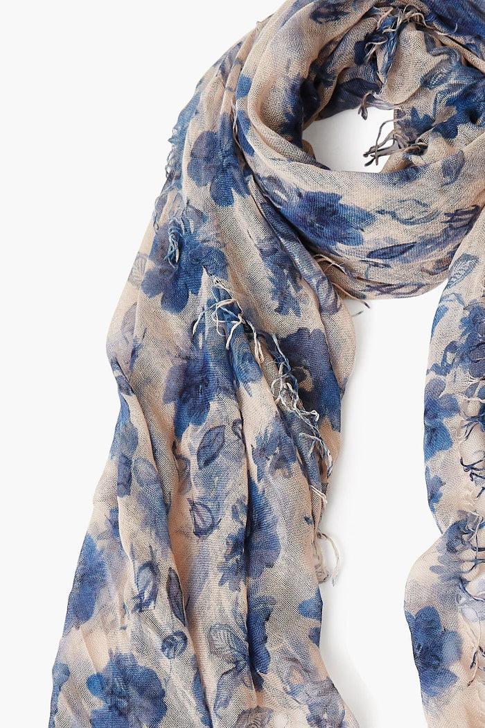 Chan Luu Cashmere And Silk Scarf Indigo Blue French Floral Scarves