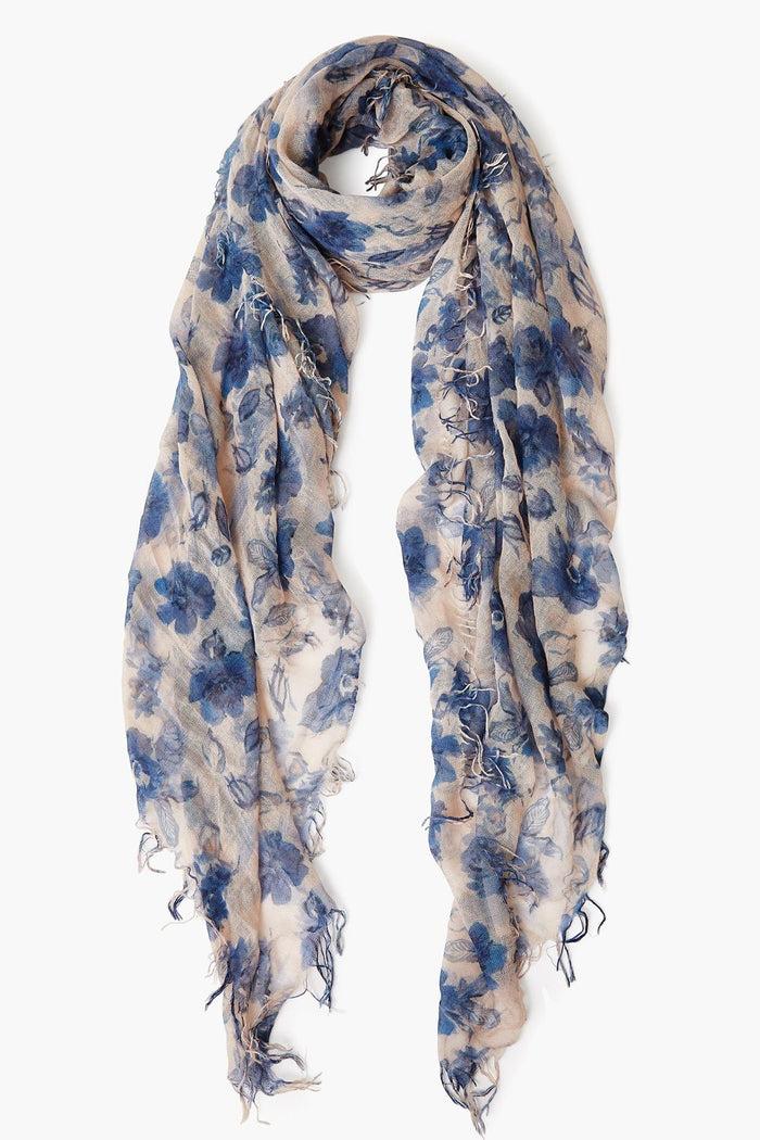 chan luu Cashmere and Silk Scarf Indigo Blue French Floral Scarves
