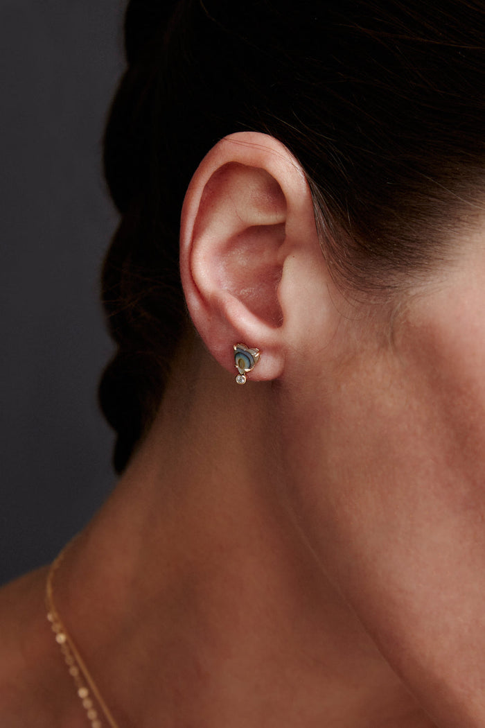 Chan Luu 14k Diamond Heart Studs Abalone Earrings