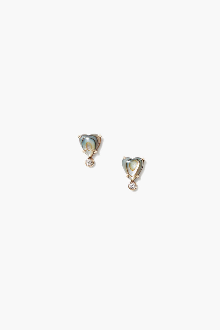 chan luu 14k Diamond Heart Studs Abalone Earrings
