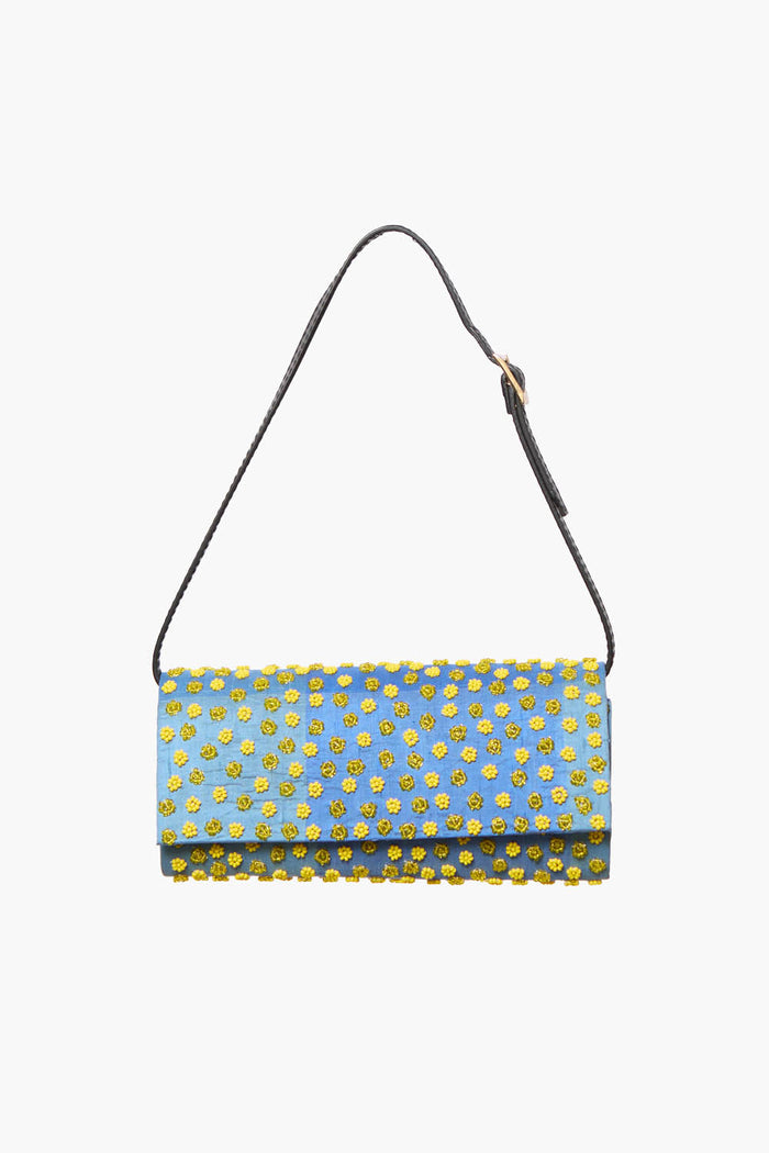 chan luu Beaded Silk Clutch Blue Check Accessories