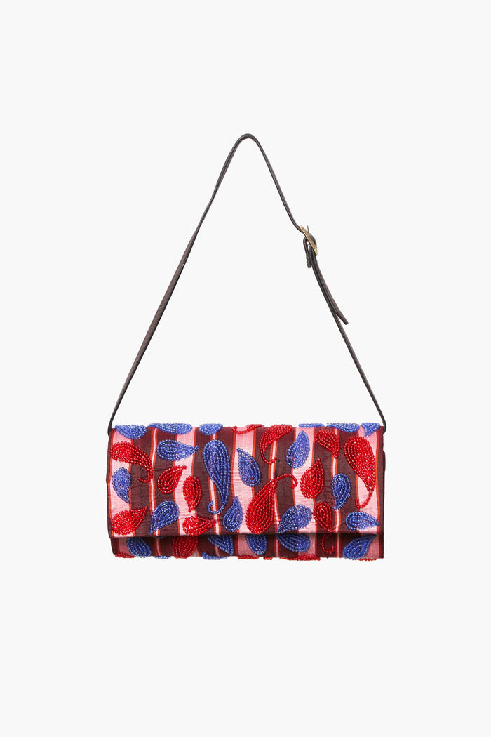chan luu Beaded Silk Clutch Red Stripe Accessories