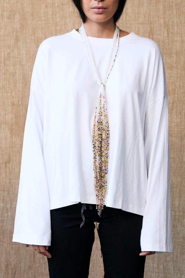 Chan Luu Beaded Skinny Scarf Eggshell Accessories