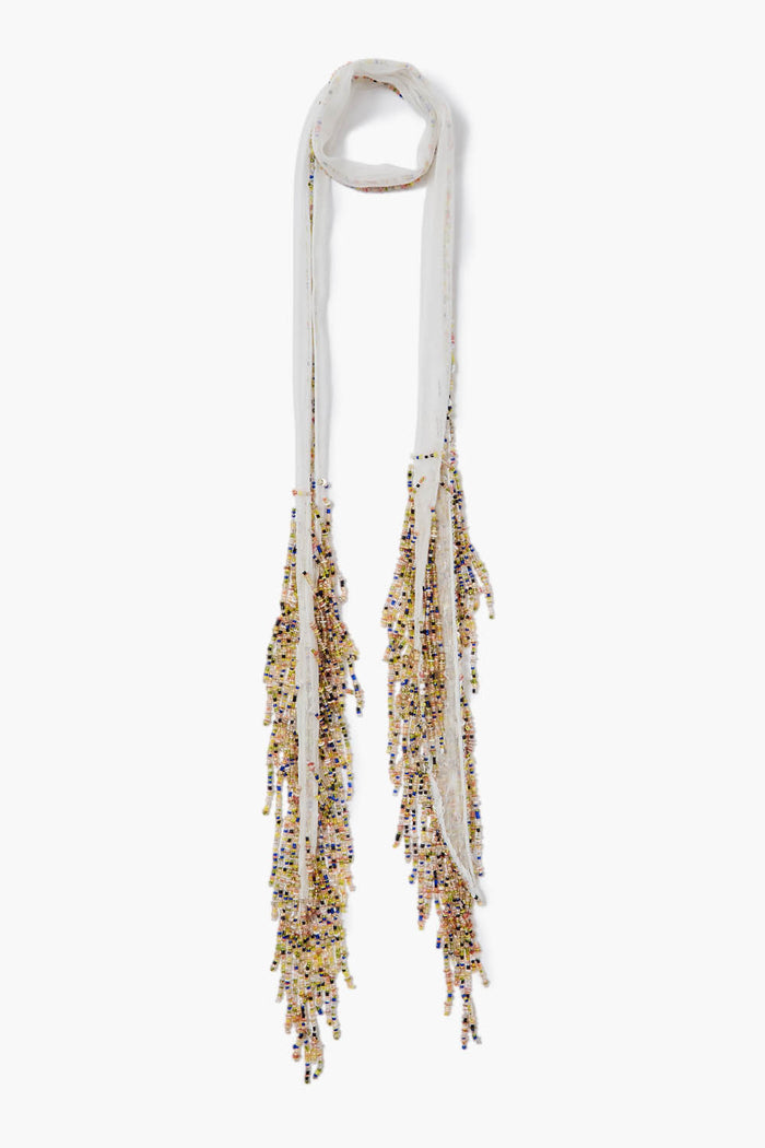 chan luu Beaded Skinny Scarf Eggshell Accessories