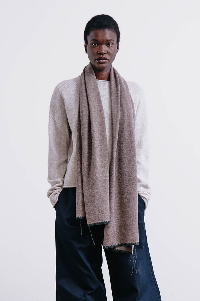 Chan Luu Blanket Stitch Scarf Taupe Scarves