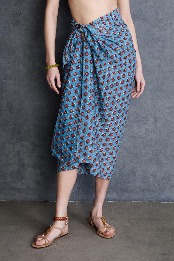 Chan Luu Canna Block Print Sarong Sky Blue RTW