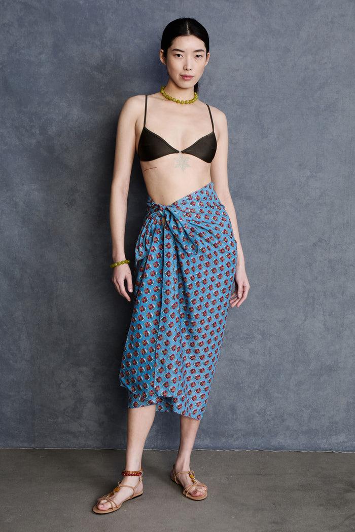 chan luu Canna Block Print Sarong Sky Blue RTW