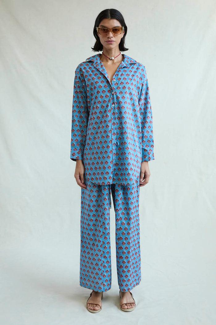 chan luu Canna Block Print Set Sky Blue RTW