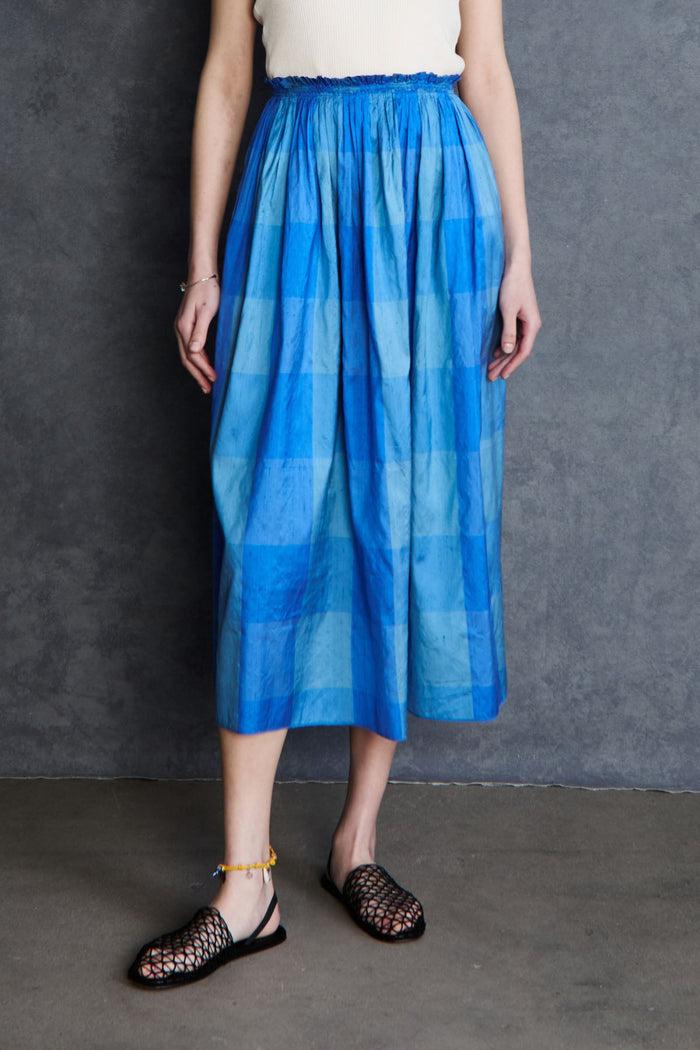 Chan Luu Elsa Silk Ballet Skirt Blue Check RTW