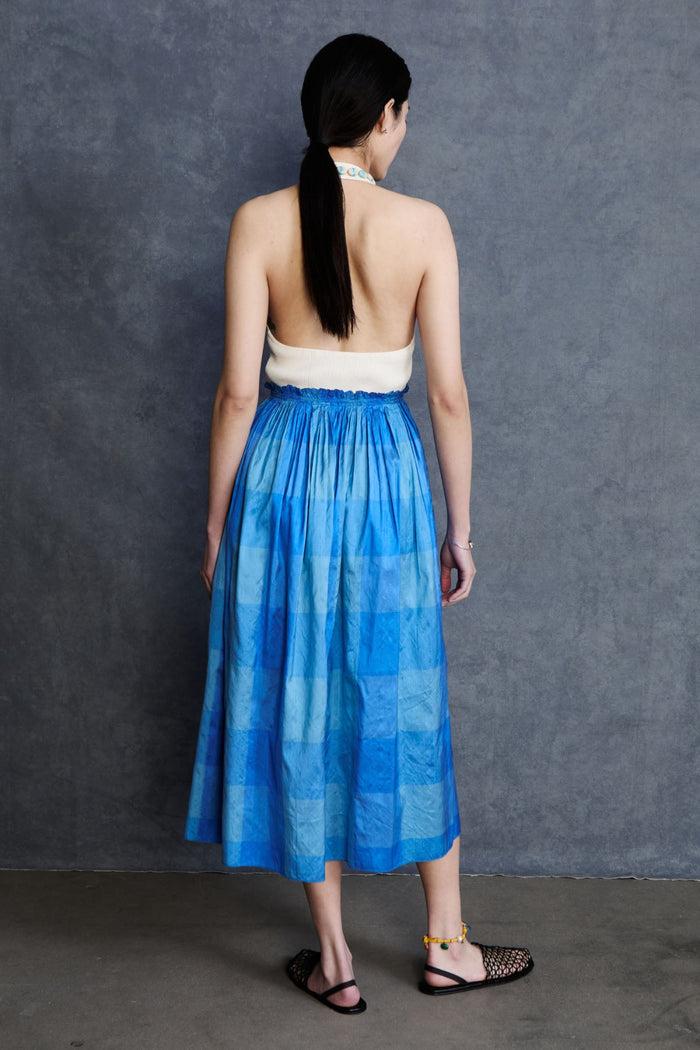Chan Luu Elsa Silk Ballet Skirt Blue Check RTW
