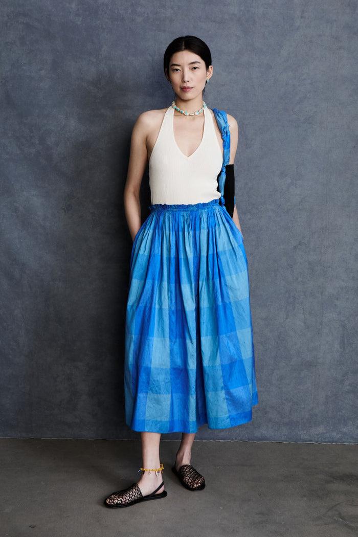 chan luu Elsa Silk Ballet Skirt Blue Check RTW