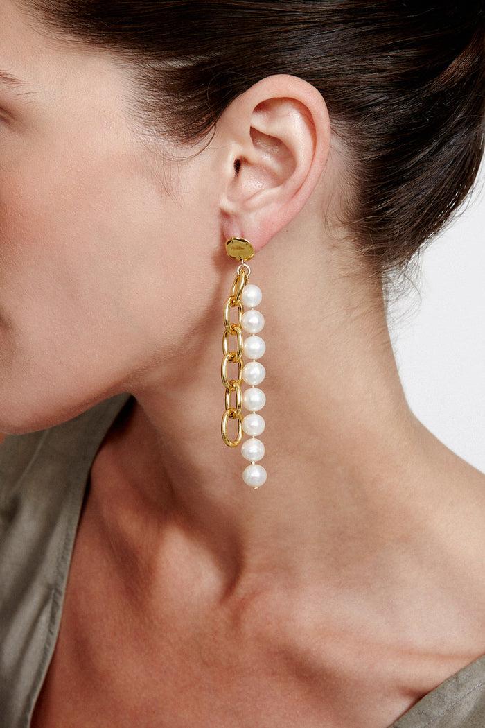 Chan Luu Esme Chain Earrings White Pearl Earrings