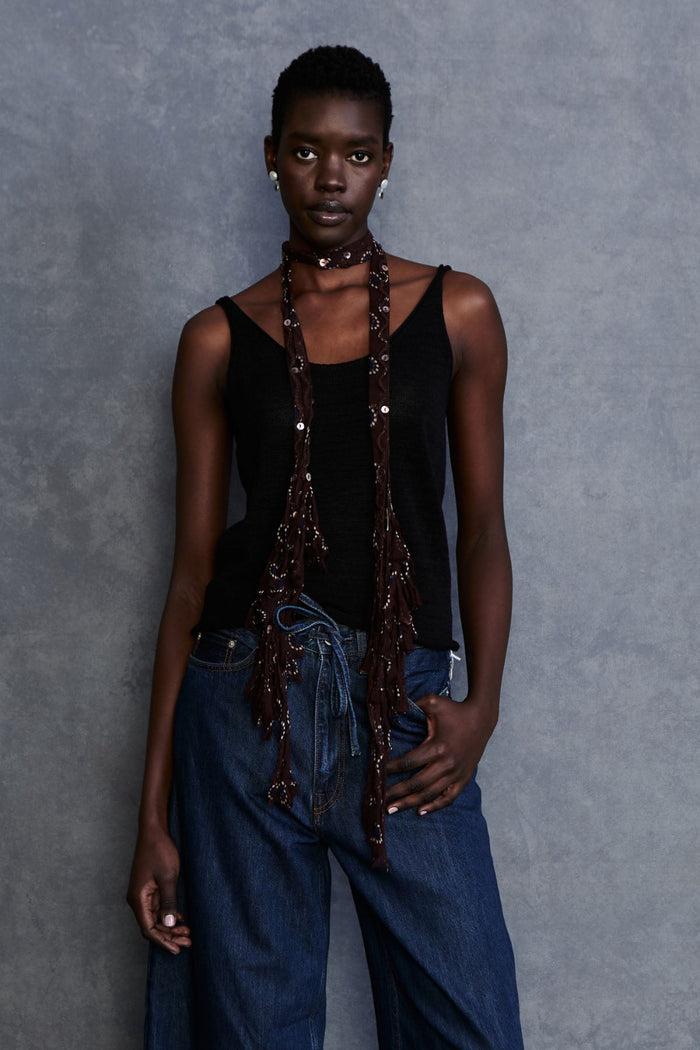 Chan Luu Fringe Skinny Scarf Chocolate Dot Scarves