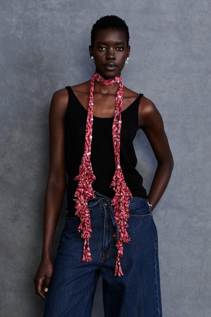 Chan Luu Fringe Skinny Scarf Pink Floral Scarves
