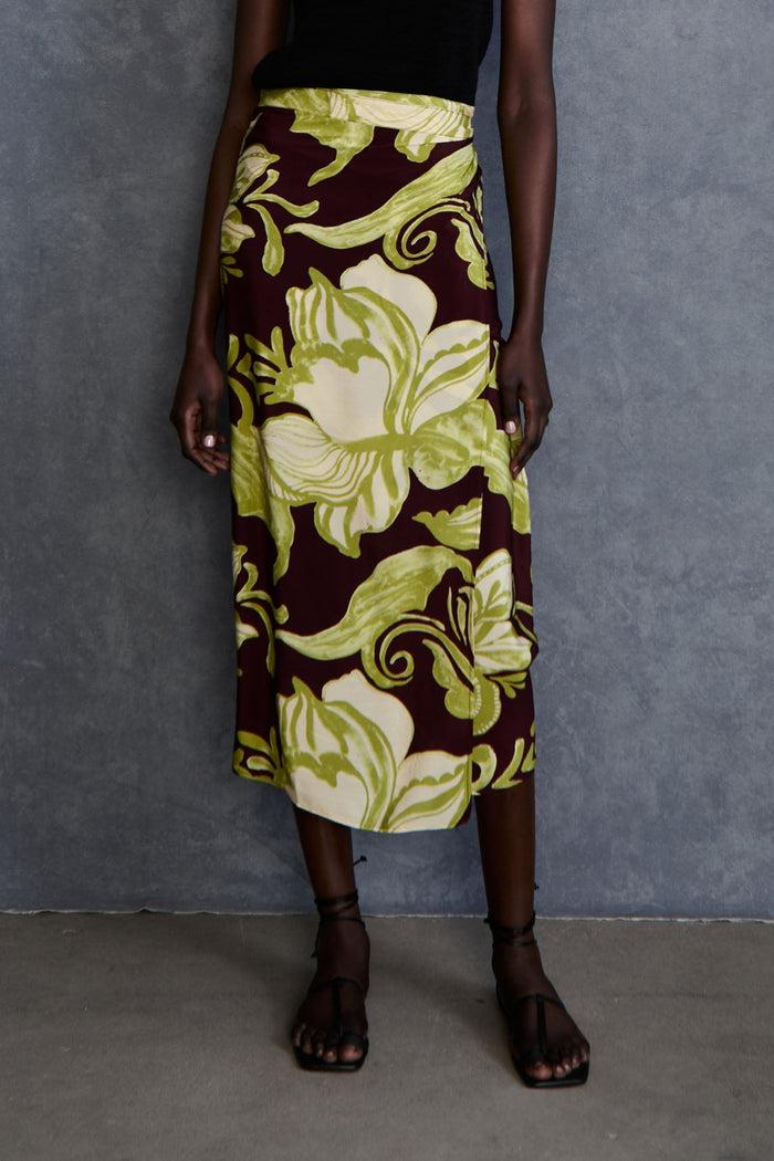 Chan Luu Hibiscus Silk Wrap Skirt Cabernet RTW