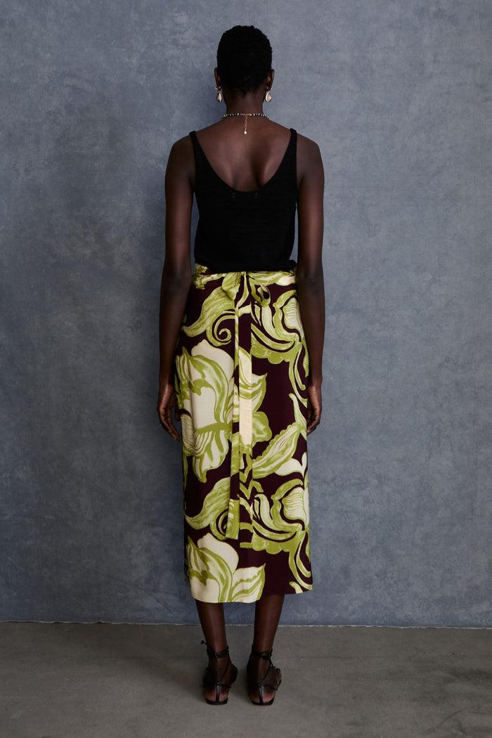Chan Luu Hibiscus Silk Wrap Skirt Cabernet RTW