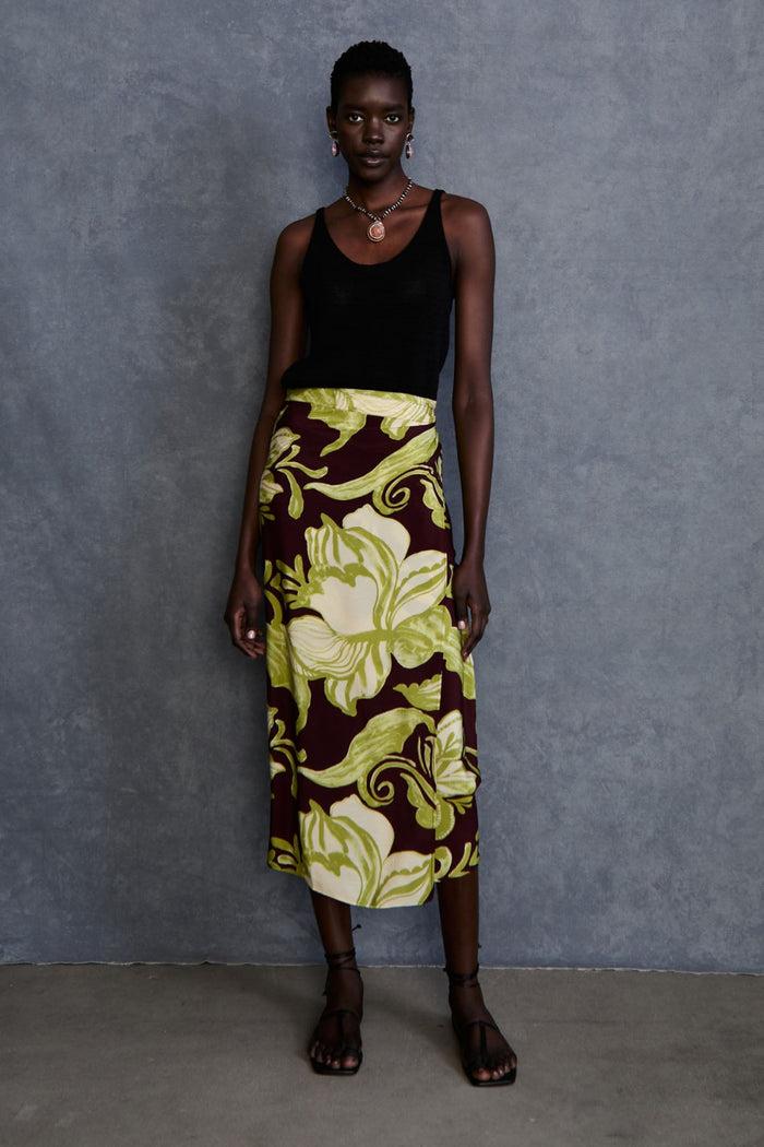 chan luu Hibiscus Silk Wrap Skirt Cabernet RTW
