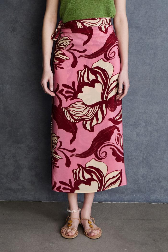 Chan Luu Hibiscus Silk Wrap Skirt Pink RTW