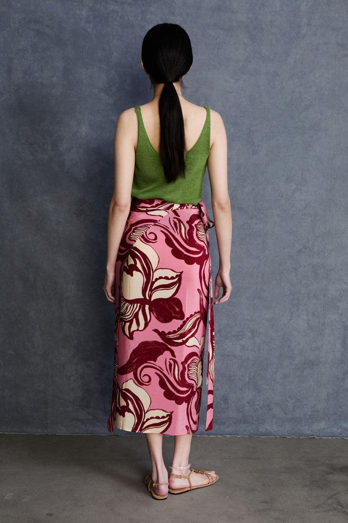 Chan Luu Hibiscus Silk Wrap Skirt Pink RTW