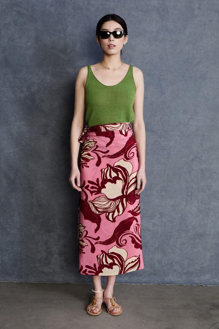 chan luu Hibiscus Silk Wrap Skirt Pink RTW