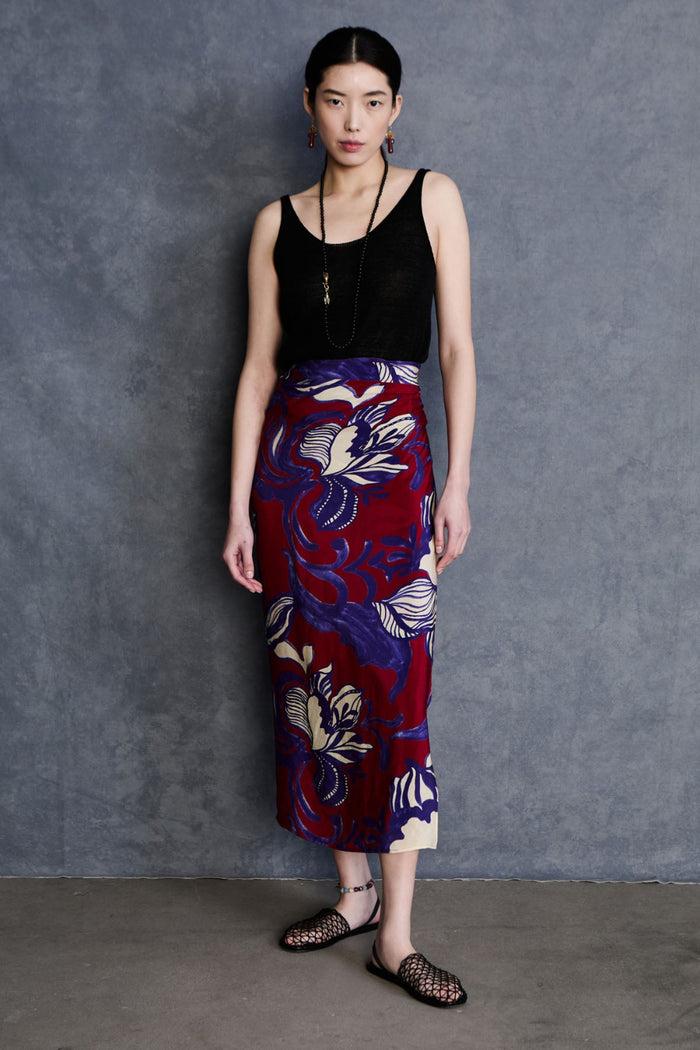 chan luu Hibiscus Silk Wrap Skirt Red RTW