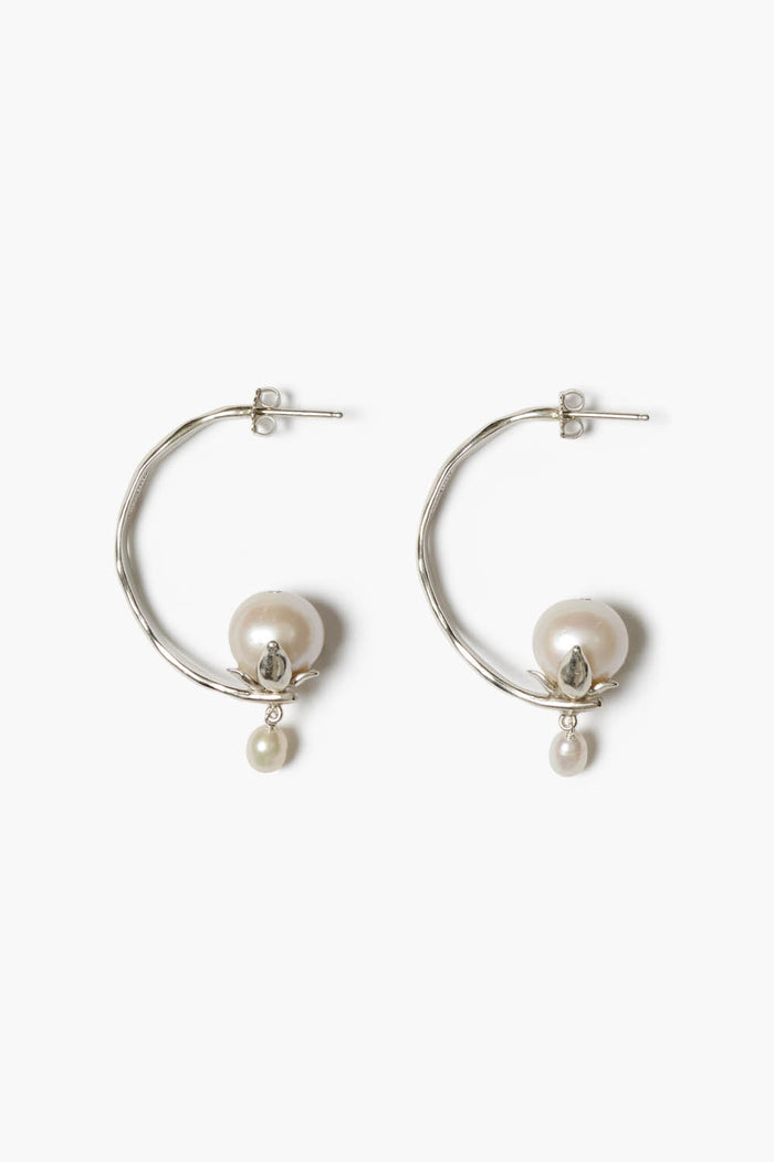 chan luu Lotus Hoop Earrings White Pearl Earrings
