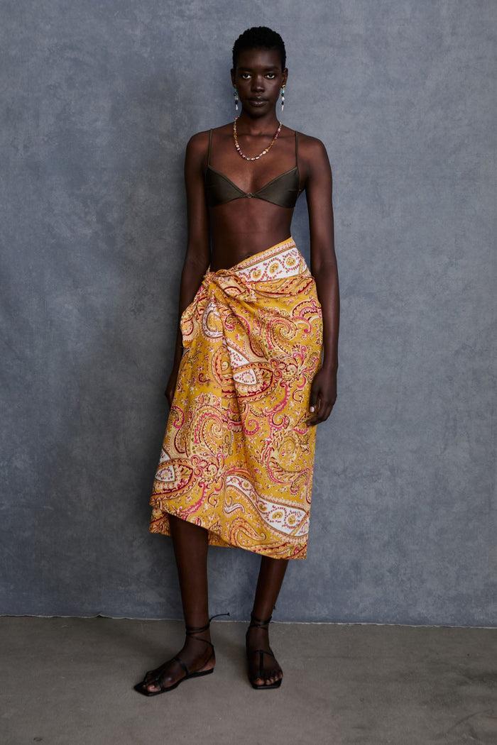 chan luu Paisley Printed Sarong Marigold RTW