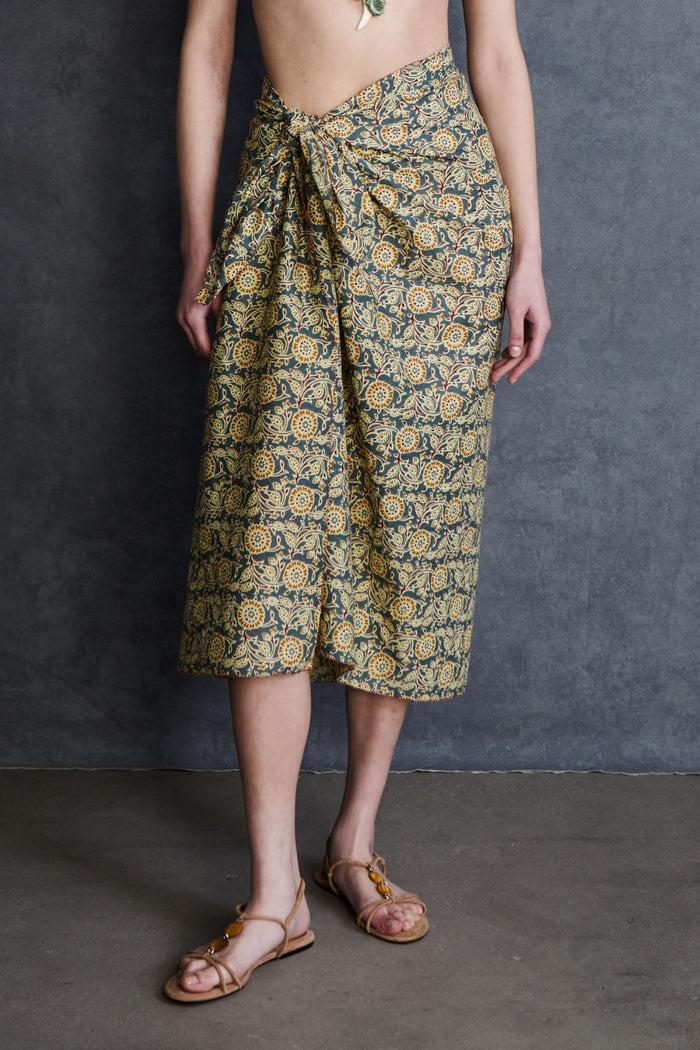 Chan Luu Sunflower Printed Sarong Steel Blue RTW