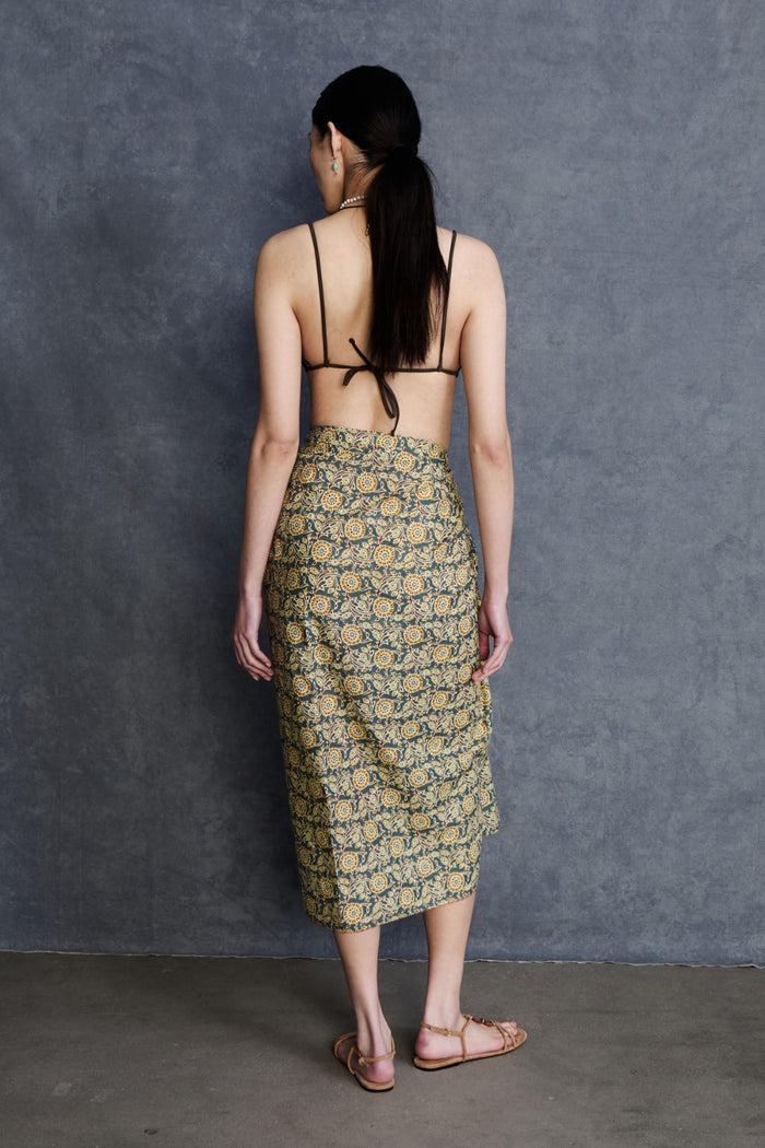 Chan Luu Sunflower Printed Sarong Steel Blue RTW