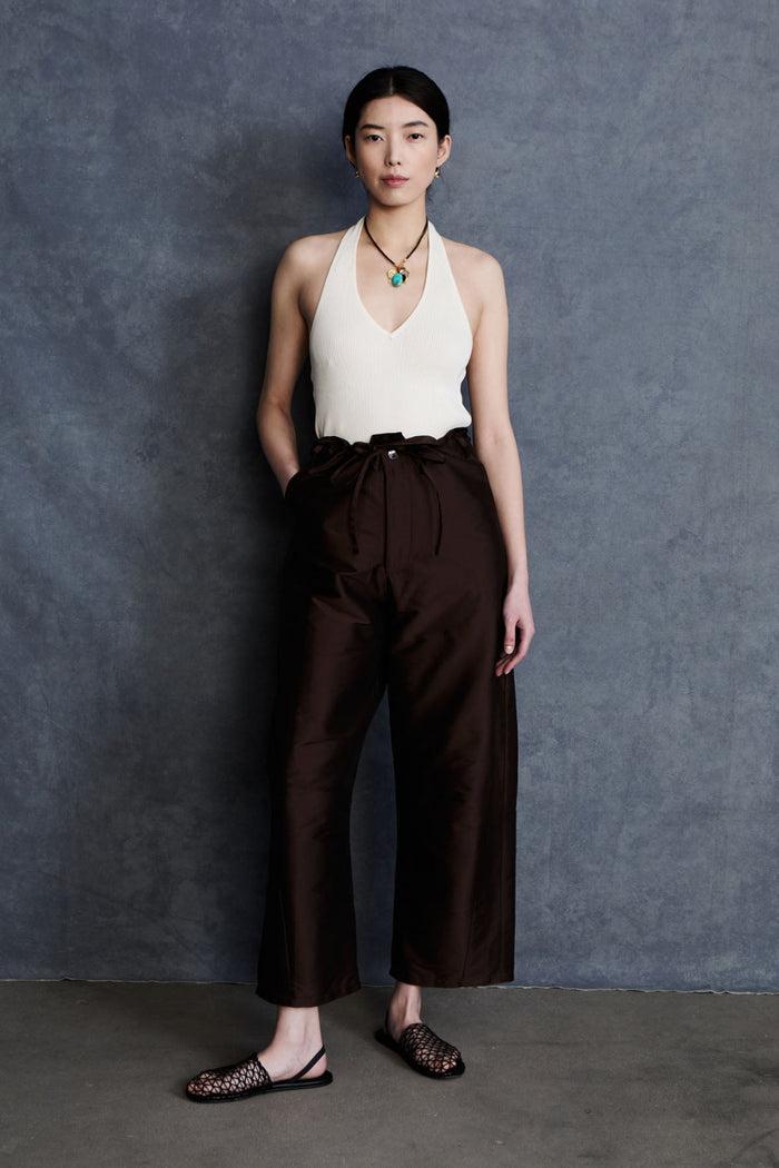 chan luu Techno Taffeta Barrel Pant Chocolate RTW