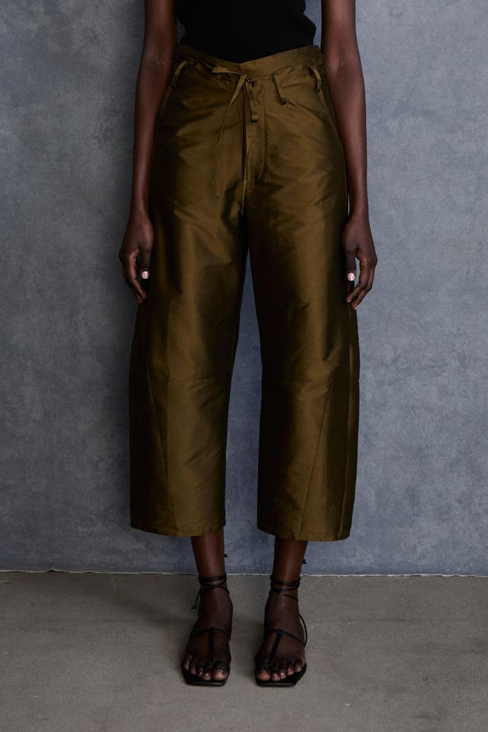 Chan Luu Techno Taffeta Barrel Pant Olive RTW