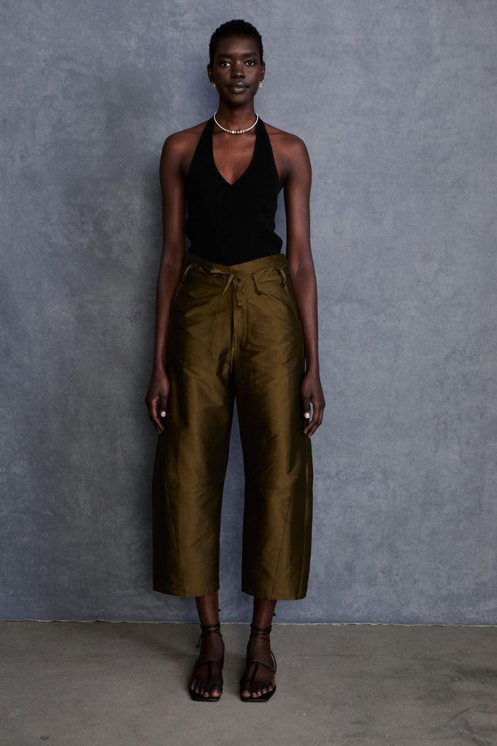 chan luu Techno Taffeta Barrel Pant Olive RTW