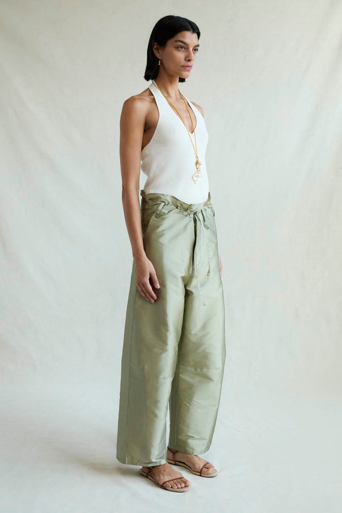 Chan Luu Techno Taffeta Barrel Pant Sage RTW