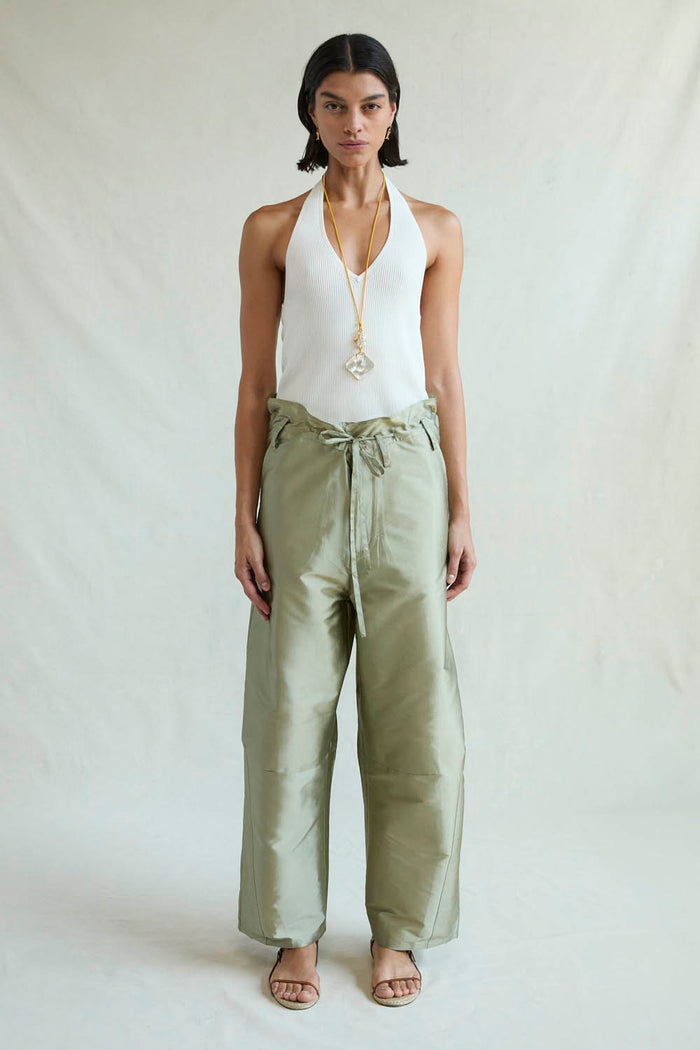 chan luu Techno Taffeta Barrel Pant Sage RTW