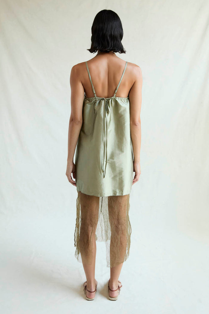 Chan Luu Techno Taffeta Mesh Dress Sage RTW