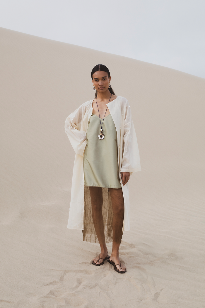 Chan Luu Techno Taffeta Mesh Dress Sage RTW