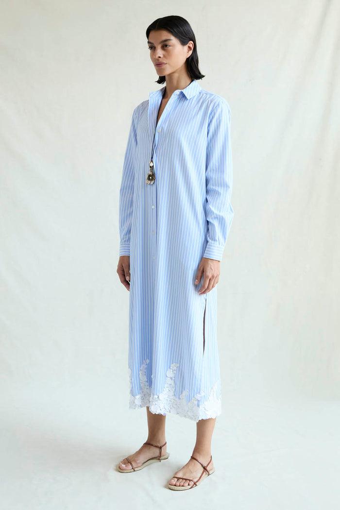 Chan Luu Wave Shirt Dress Blue Stripe RTW