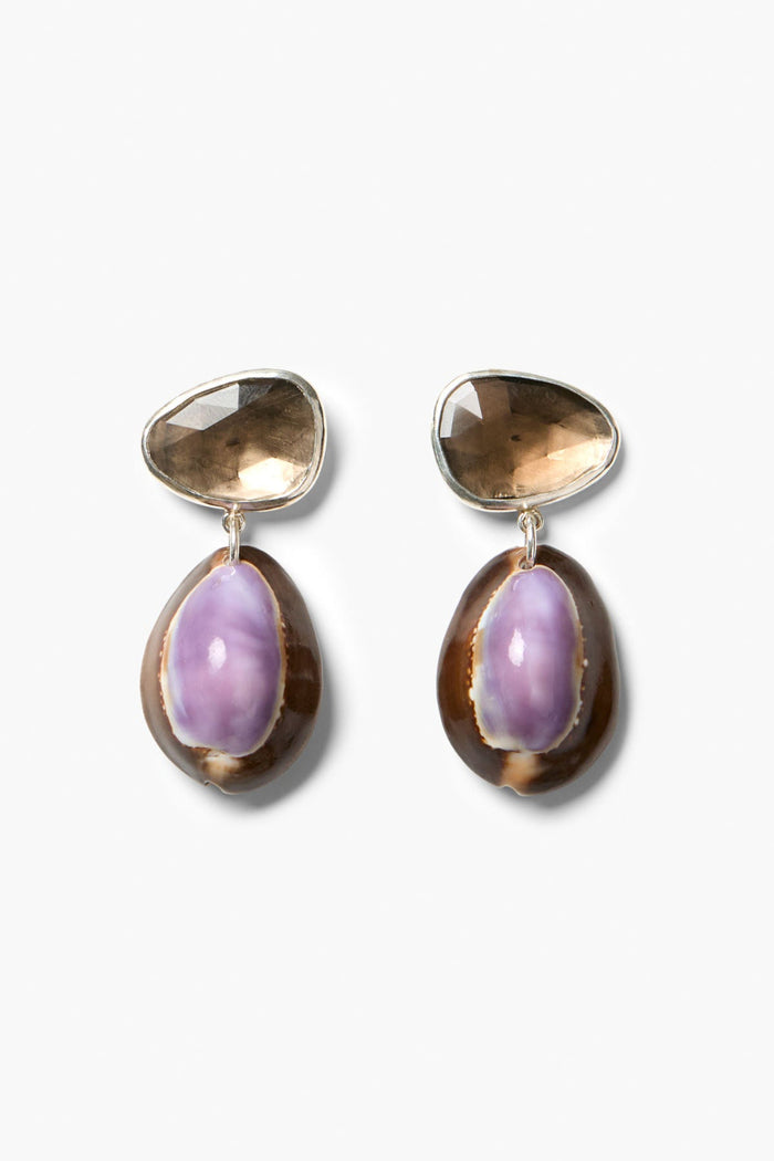 chan luu Cowrie Drop Earrings Smoky Quartz Earrings
