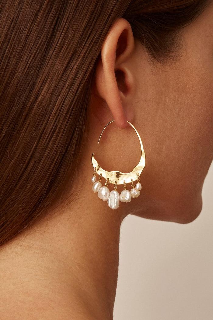 Chan Luu Crescent White Pearl And Gold Hoop Earrings Earrings