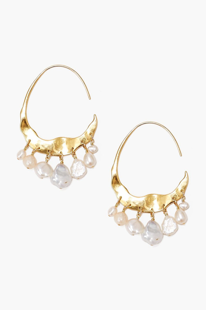 chan luu Crescent White Pearl and Gold Hoop Earrings Earrings
