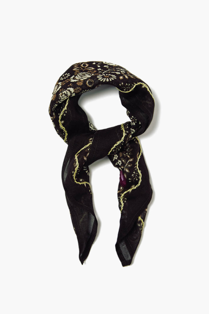 Chan Luu Embroidered Floral Bandana Jet Black Accessories