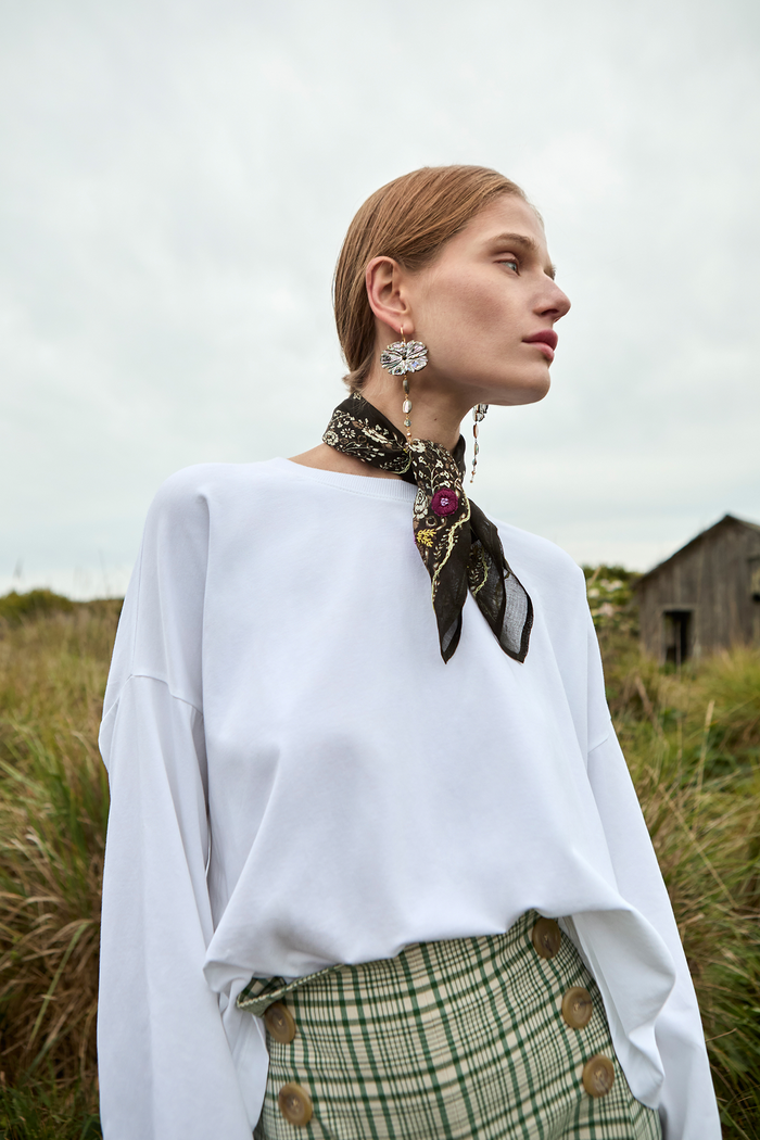 Chan Luu Embroidered Floral Bandana Jet Black Accessories