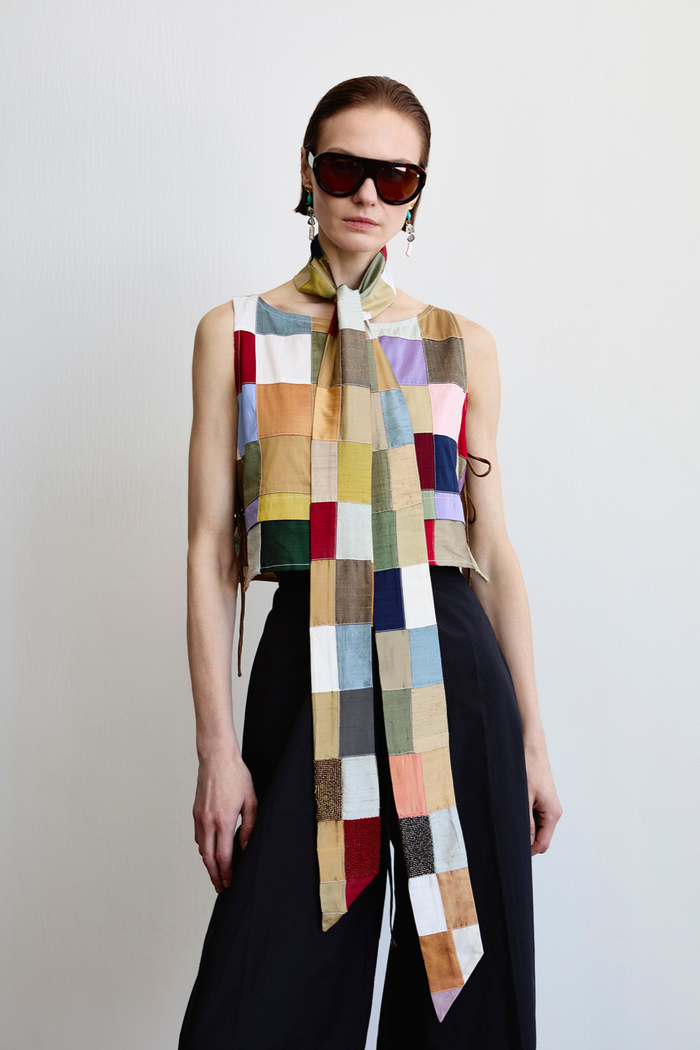 Chan Luu Exaggerated Silk Tie Scarf Patchwork Scarves