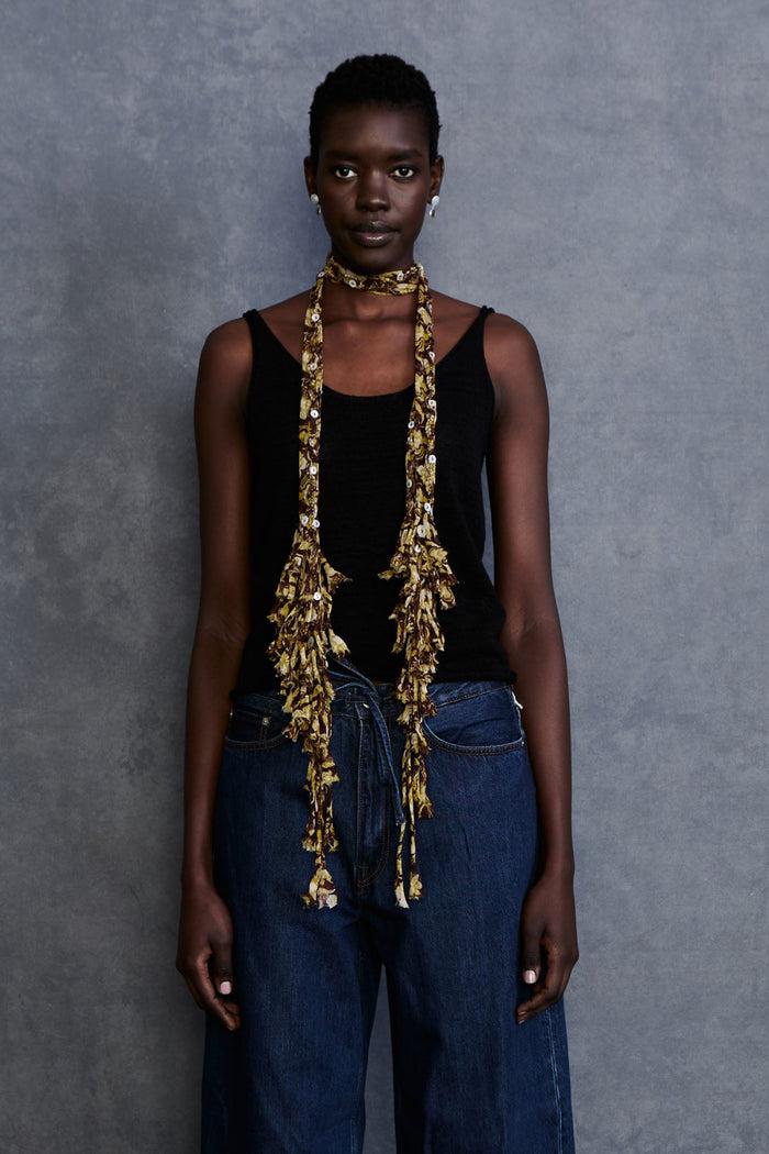 Chan Luu Fringe Skinny Scarf Cabernet Floral Scarves