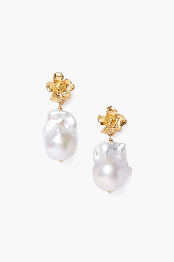 chan luu Gold Hibiscus Pearl Drop Earrings Earrings