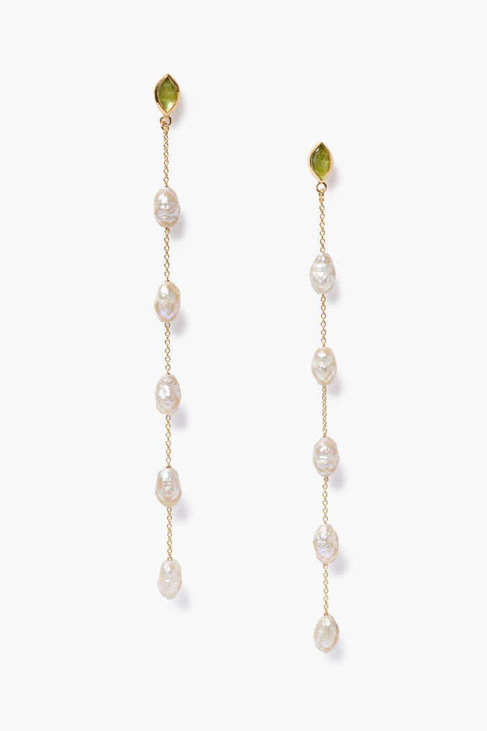 chan luu Gwen Tiered Pearl Earrings Peridot Earrings