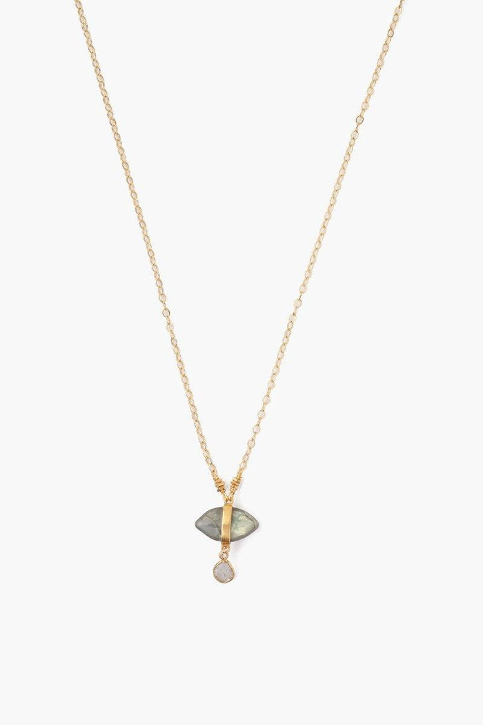 chan luu Labradorite Evil Eye and Sliced Diamond Charm Necklace Necklaces