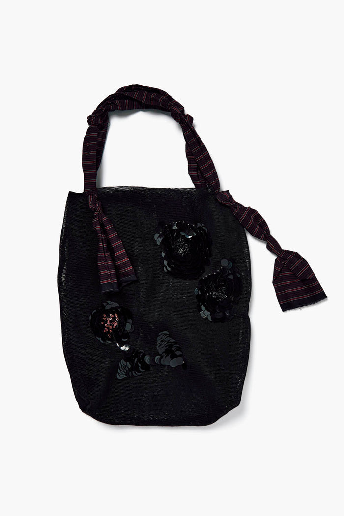chan luu Mesh Net Tote Black Sequin Floral Accessories