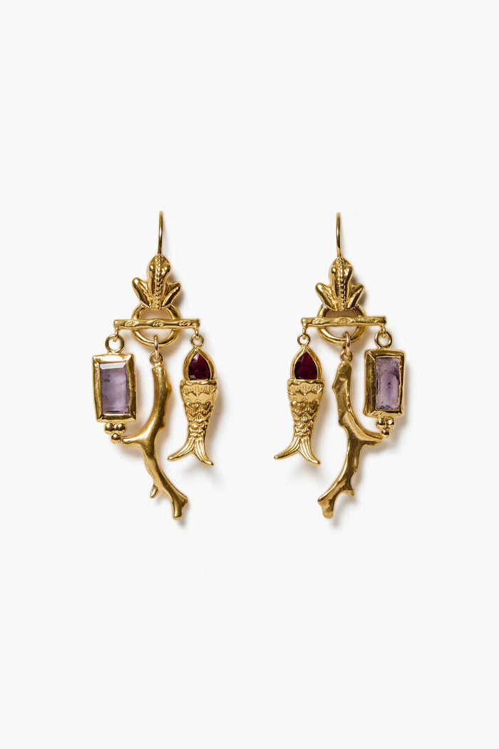 chan luu Mini Koi Chandelier Earrings Gold Mix Earrings